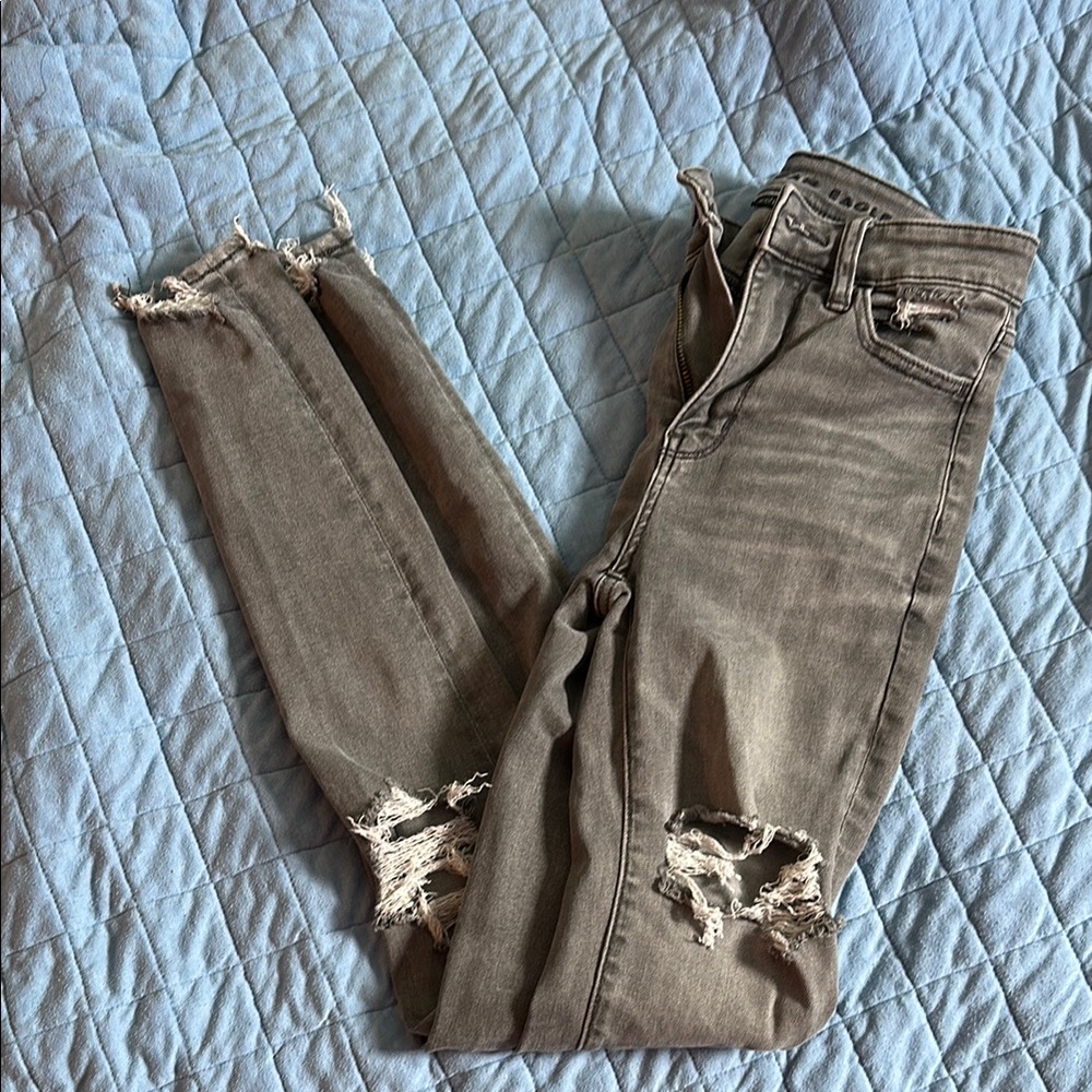 American Eagle Outfitters Brown Skinny Jeans with Distressed Knees